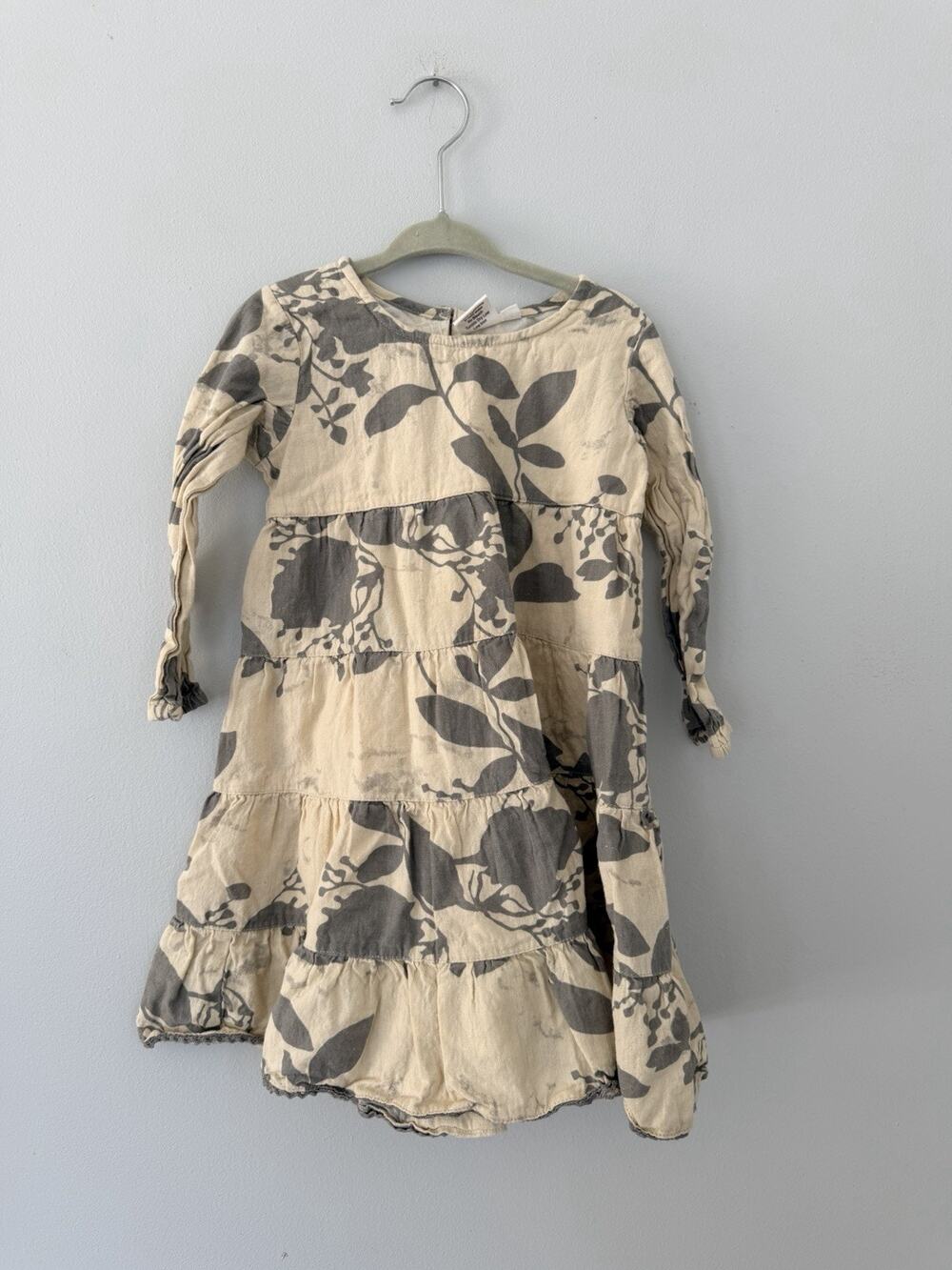 YO BABY Paisley Cotton Dress Beige Gray Floral 3T